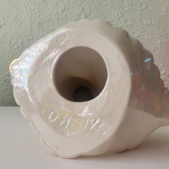 Large Vintage Glossy Porcelain Angel Figurine Playing Harp Christmas Signed 12" - Picture 9 of 11